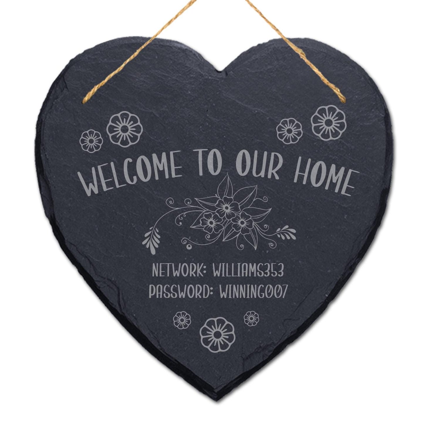 Welcome To Our Home Wifi Password Internet Personalised Hanging Slate Sign