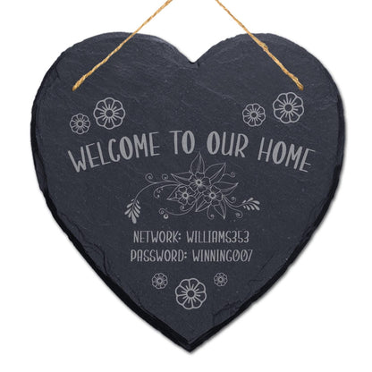 Welcome To Our Home Wifi Password Internet Personalised Hanging Slate Sign