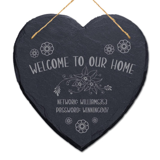 Welcome To Our Home Wifi Password Internet Personalised Hanging Slate Sign