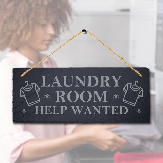 Laundry Room Help Laser Engraved Hanging Slate Kitchen Washing Home Plaque Sign