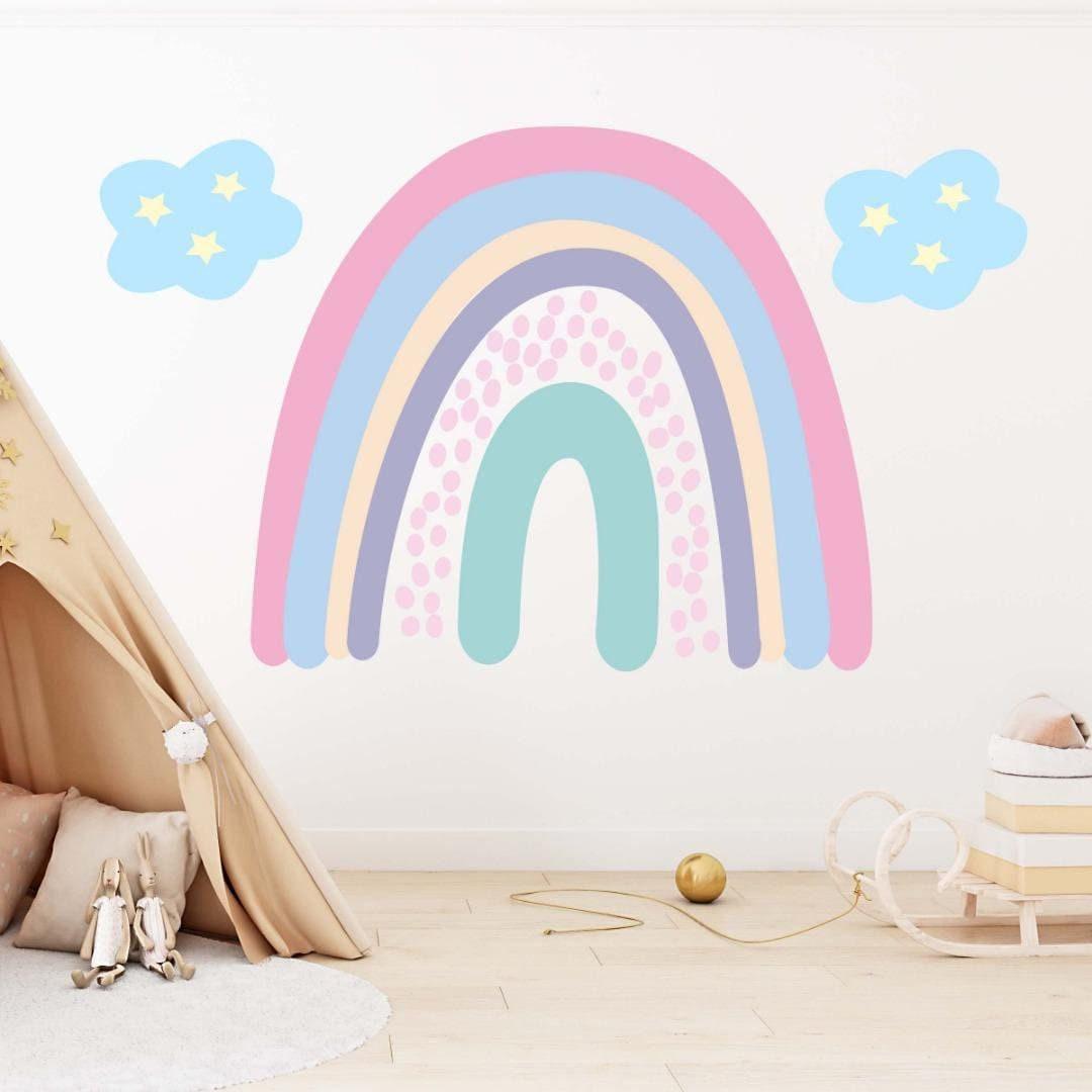 Boho Rainbow Wall Sticker Kids Bedroom Nursery Watercolour Clouds Vinyl Decal