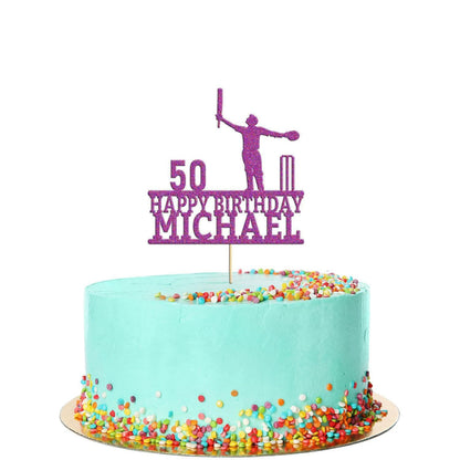 Personalised Glitter Cricket Cake Topper: Birthday Celebration