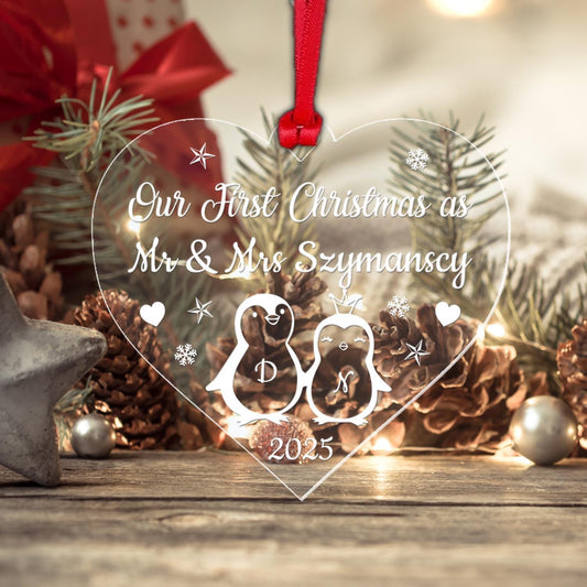 Personalised First Christmas Bauble: Mr & Mrs Acrylic Ornament