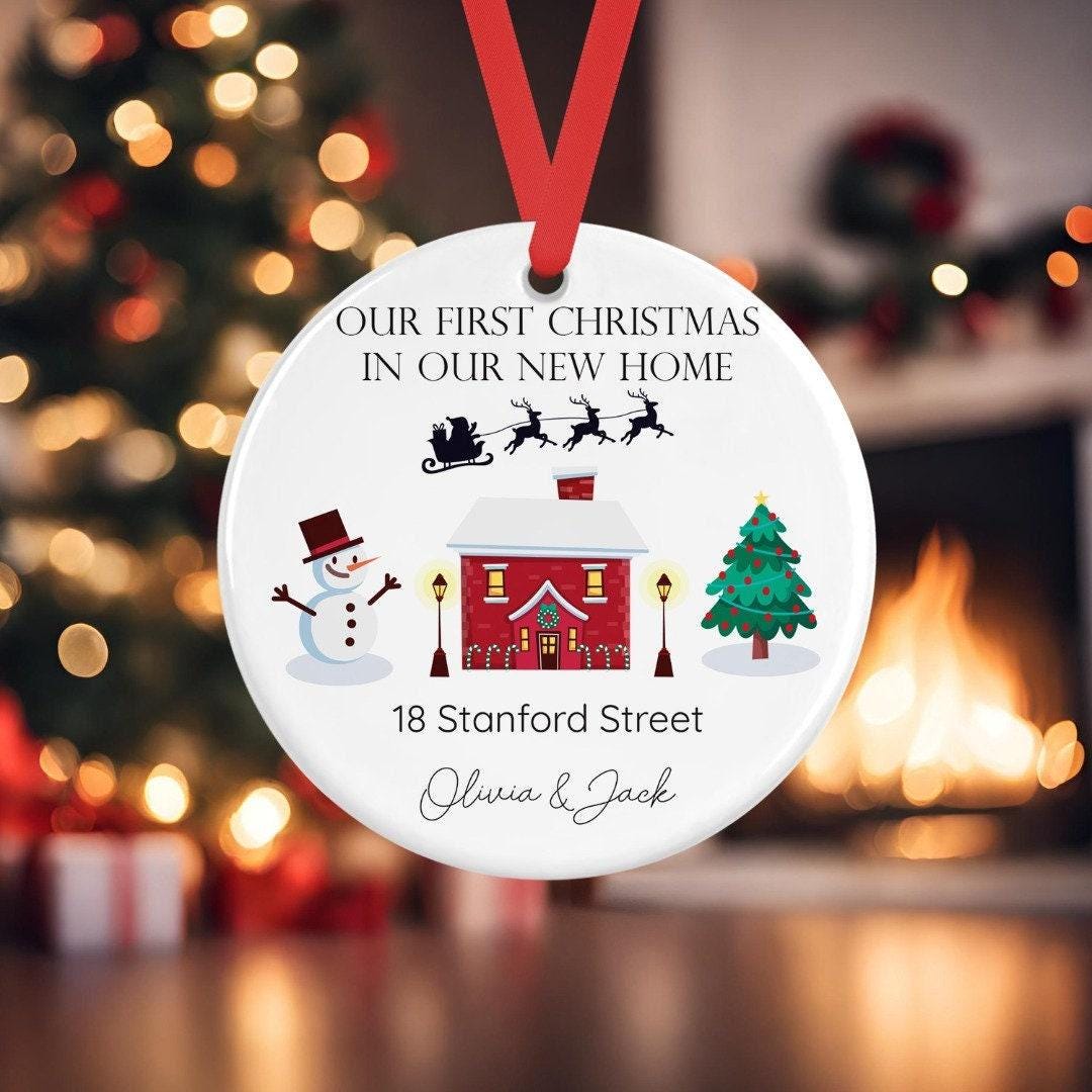 Personalised First Christmas In New Home Ceramic Bauble Ornament