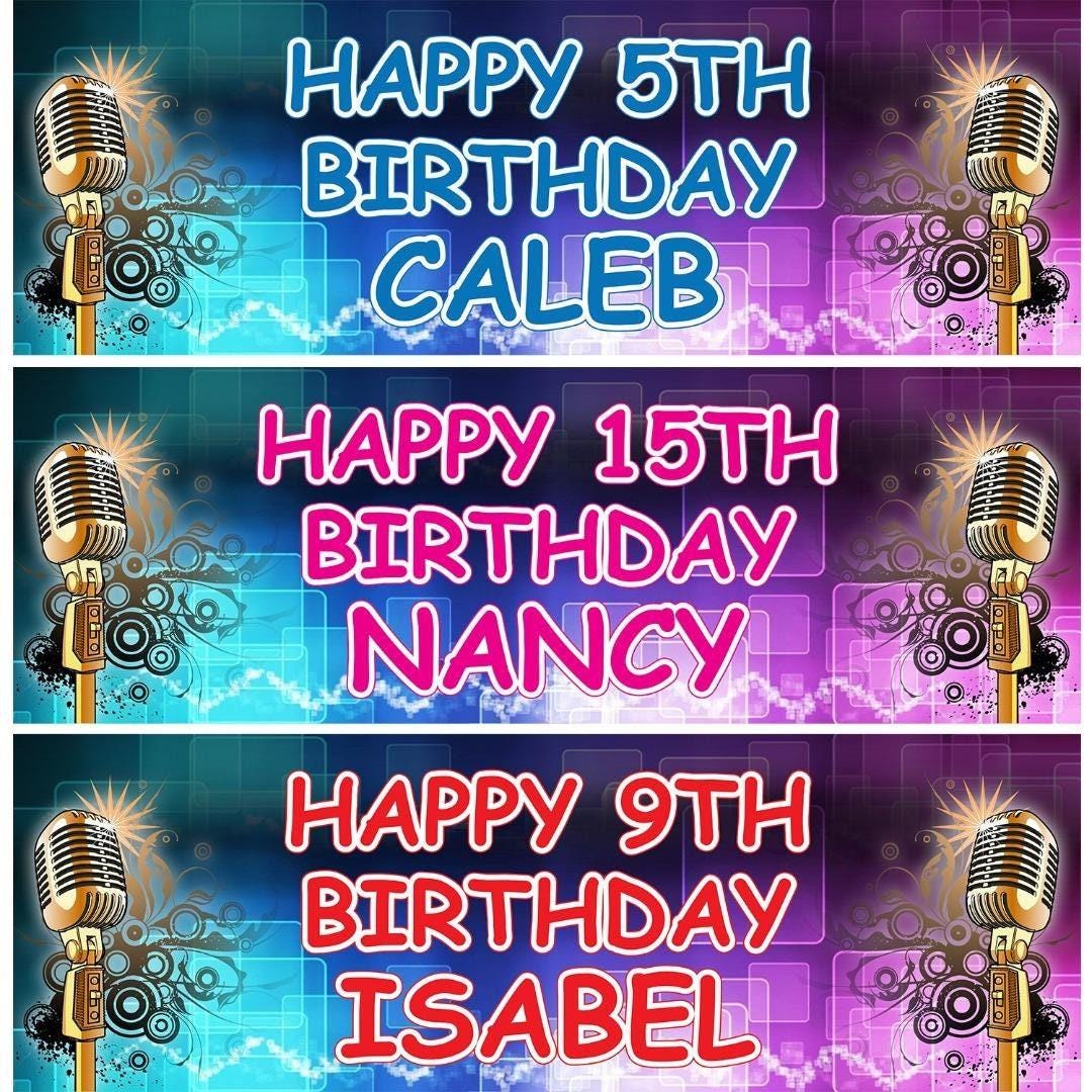 Personalised Microphone Birthday Banner: Music Party Decoration (Set of 2)