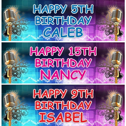 Personalised Microphone Birthday Banner: Music Party Decoration (Set of 2)