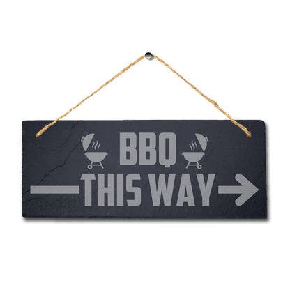 Bbq This Way Laser Engraved Hanging Slate Chicken Grilled Party Home Plaque Sign