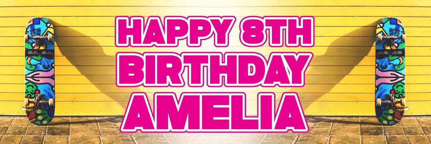 2 Personalised Skateboard Birthday Party Celebration Banners Decoration Posters
