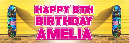 2 Personalised Skateboard Birthday Party Celebration Banners Decoration Posters