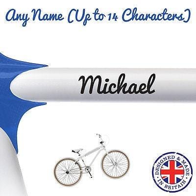 2 X Personalised Custom Name Bike Frame Vinyl Decal Stickers For Cycle Bicycle