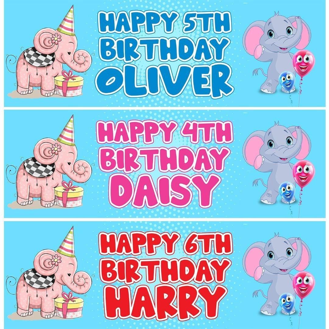 2 Personalised Birthday Elephant Party Celebration Banner Decoration Posters
