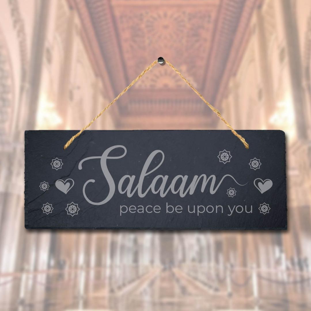 Salam Peace Be Upon You Laser Engraved Islamic Wall Hanging Slate Plaque Sign