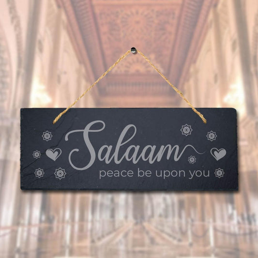 Salam Peace Be Upon You Laser Engraved Islamic Wall Hanging Slate Plaque Sign