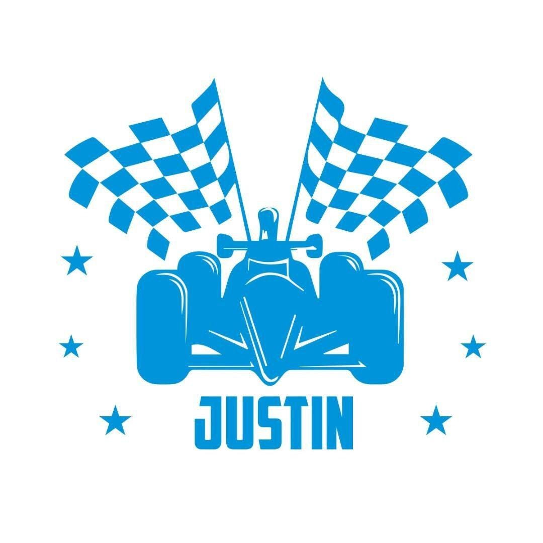 Personalised Racing Car Wall Sticker Name Vinyl Decal Boys Kids Nursery Bedroom