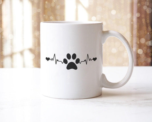 Paw Heartbeat - Funny Ceramic Novelty Mug & Coaster Coffee Tea Cup Dog Pet Lovers Gift