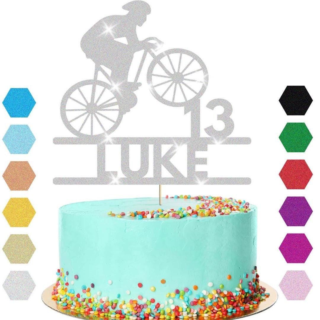 Personalised Glitter Bicycle Cake Topper: Cyclist Birthday Party Decor