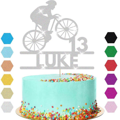 Personalised Glitter Bicycle Cake Topper: Cyclist Birthday Party Decor