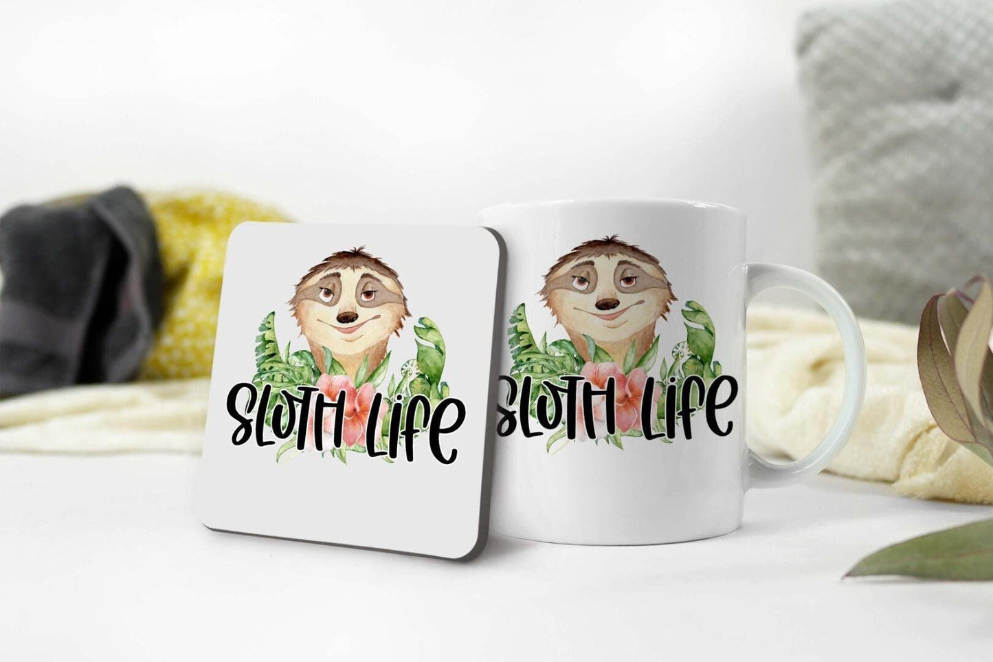 Sloth Life Mug & Coaster Set: Funny Tea Coffee Cup Gift