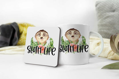Sloth Life Mug & Coaster Set: Funny Tea Coffee Cup Gift