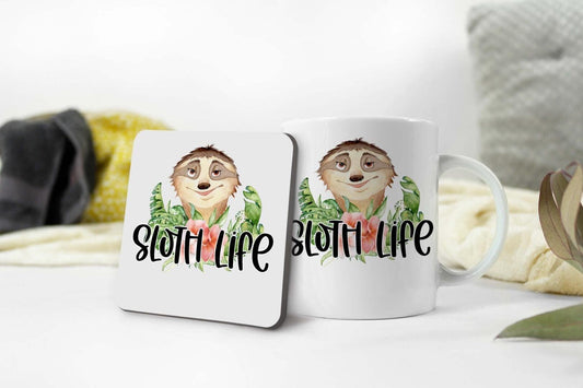 Sloth Life Mug & Coaster Set: Funny Tea Coffee Cup Gift
