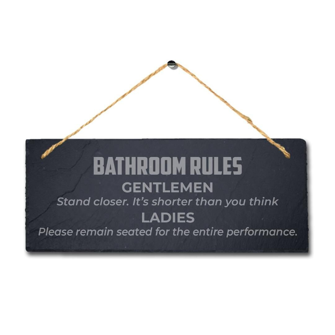 Washroom Rules For Gentlemen Ladies Engraved Hanging Slate Humorous Plaque Sign