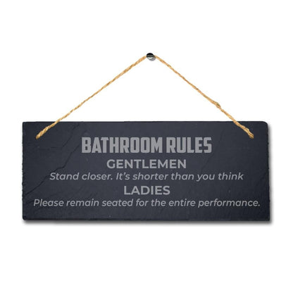 Washroom Rules For Gentlemen Ladies Engraved Hanging Slate Humorous Plaque Sign