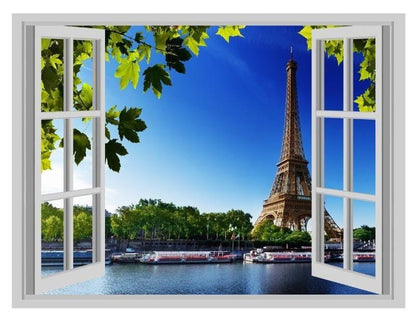 Paris Sunset View 3D Window Wall Sticker: Cityscape Decor