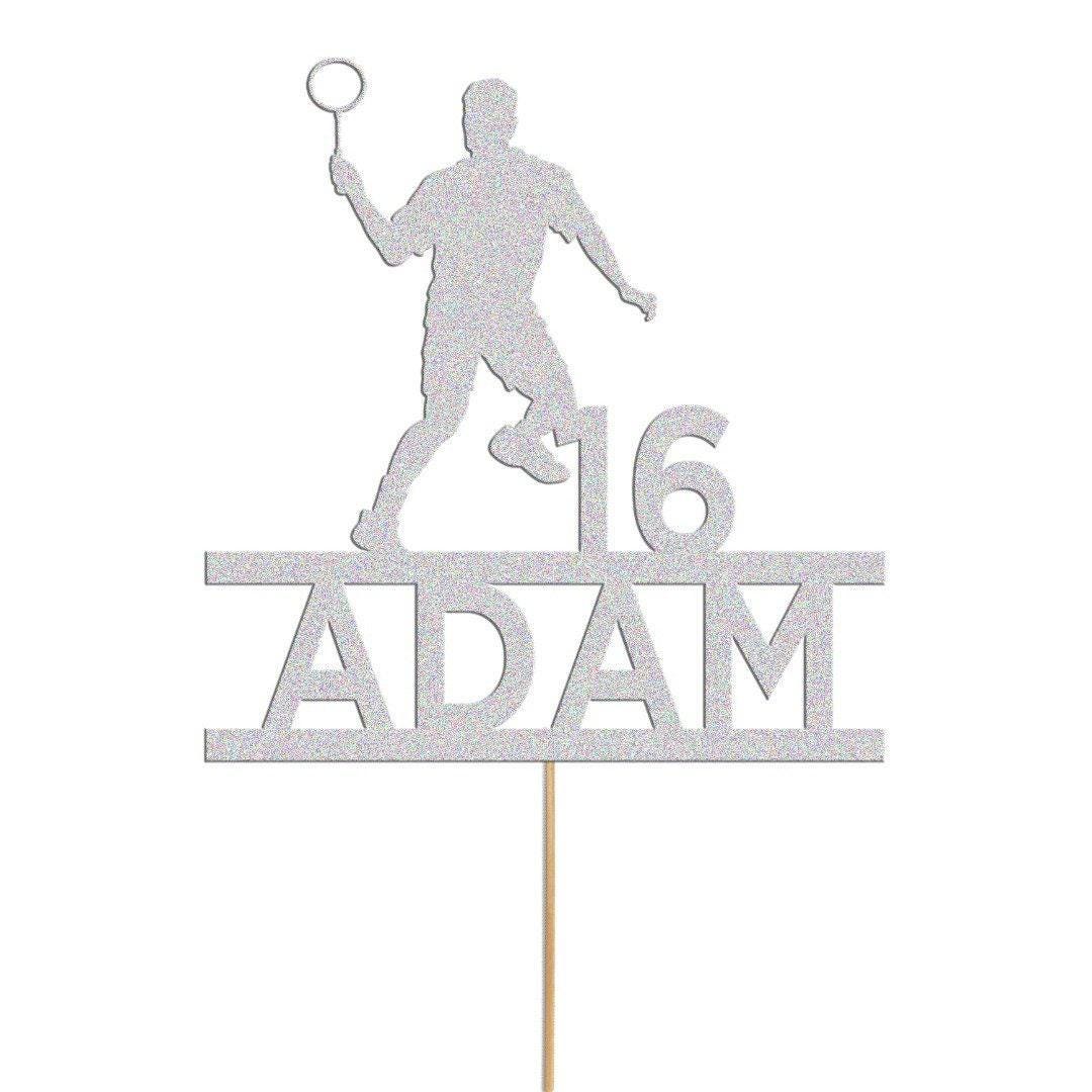 Personalised Badminton Player Glitter Cake Topper: Any Name & Age