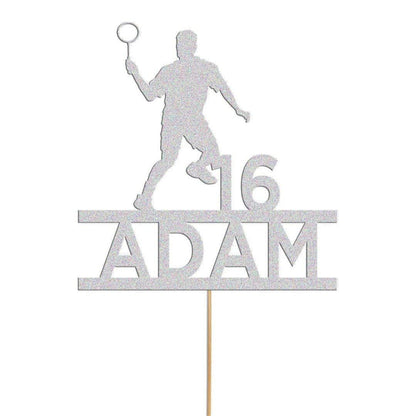 Personalised Badminton Player Glitter Cake Topper: Any Name & Age