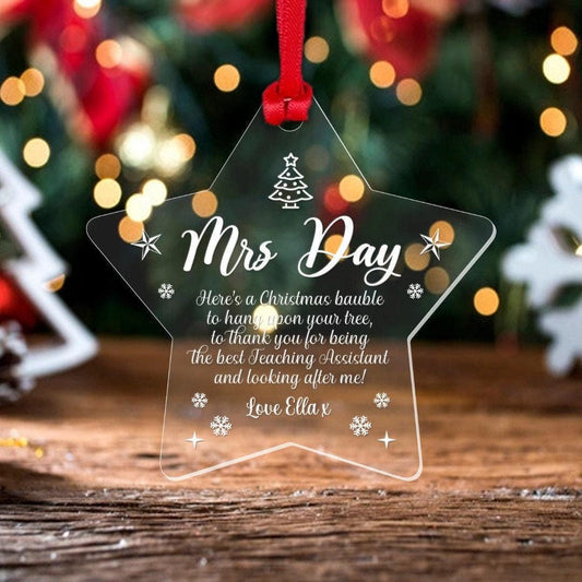 Personalised Teaching Assistant Christmas Bauble Teacher Thank You Gift Xmas Star