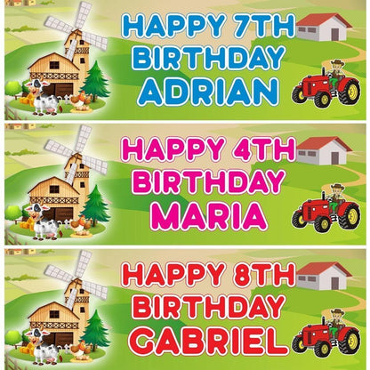 2 Children's Personalised Farm Windmill Farmhouse Birthday Banners Decorations Any Name Any Age