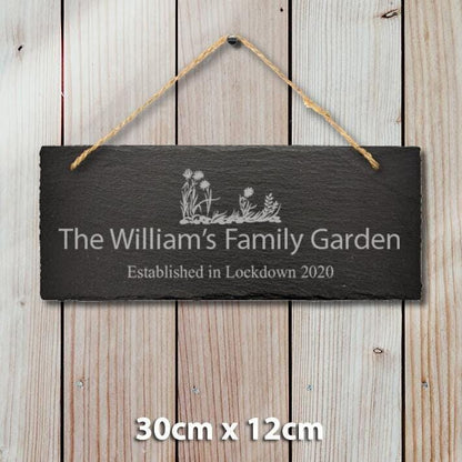 Personalised Name Engraved Slate Garden Plaque Sign Lockdown Memory Keepsake