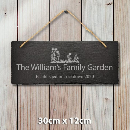 Personalised Name Engraved Slate Garden Plaque Sign Lockdown Memory Keepsake