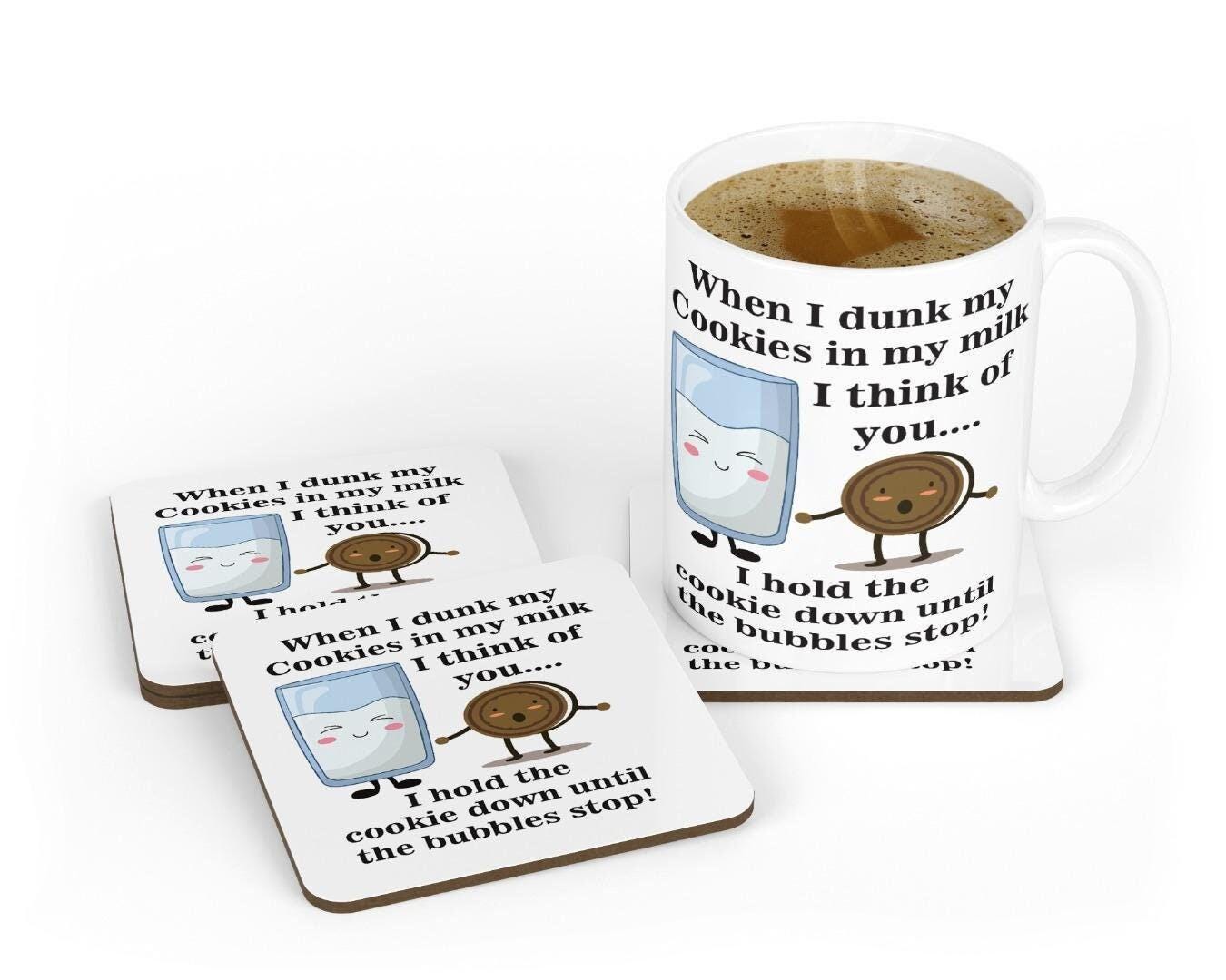 Funny Cookies & Milk Mug with Coaster Set - Valentines Day Coffee Gift