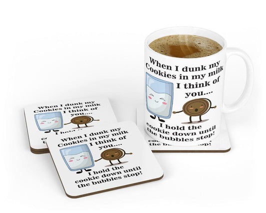Funny Cookies & Milk Mug with Coaster Set - Valentines Day Coffee Gift
