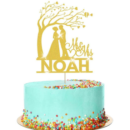 Personalised Wedding Cake Topper Mr & Mrs Anniversary Love Birds Cake Decoration