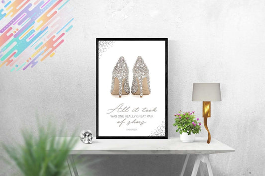 Cinderella Shoes Fashion Girls Bedroom Quotes Wall Art Home Decor Print Poster
