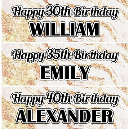 2 Personalised Birthday Celebration Banners Men Women Party Rose Gold Effect Decoration Posters