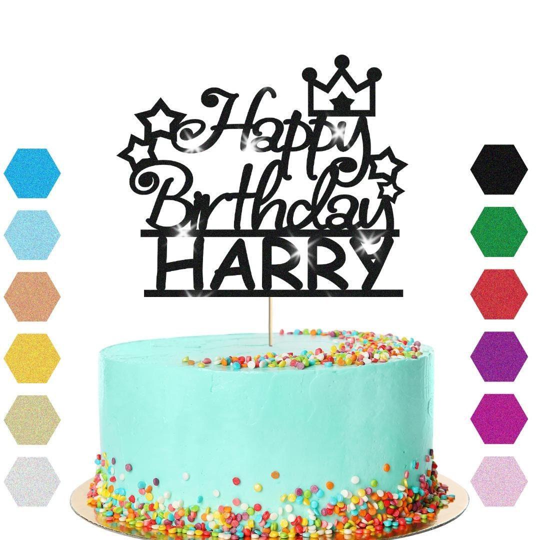Personalised Prince Crown Glitter Cake Topper Any Name Birthday Cake Decoration