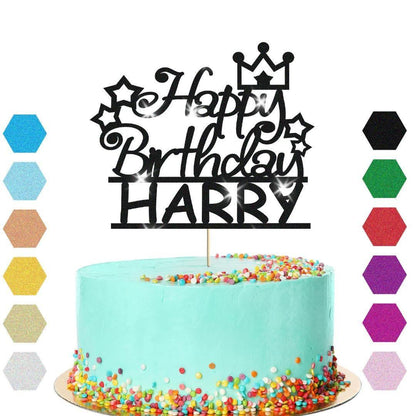Personalised Prince Crown Glitter Cake Topper Any Name Birthday Cake Decoration