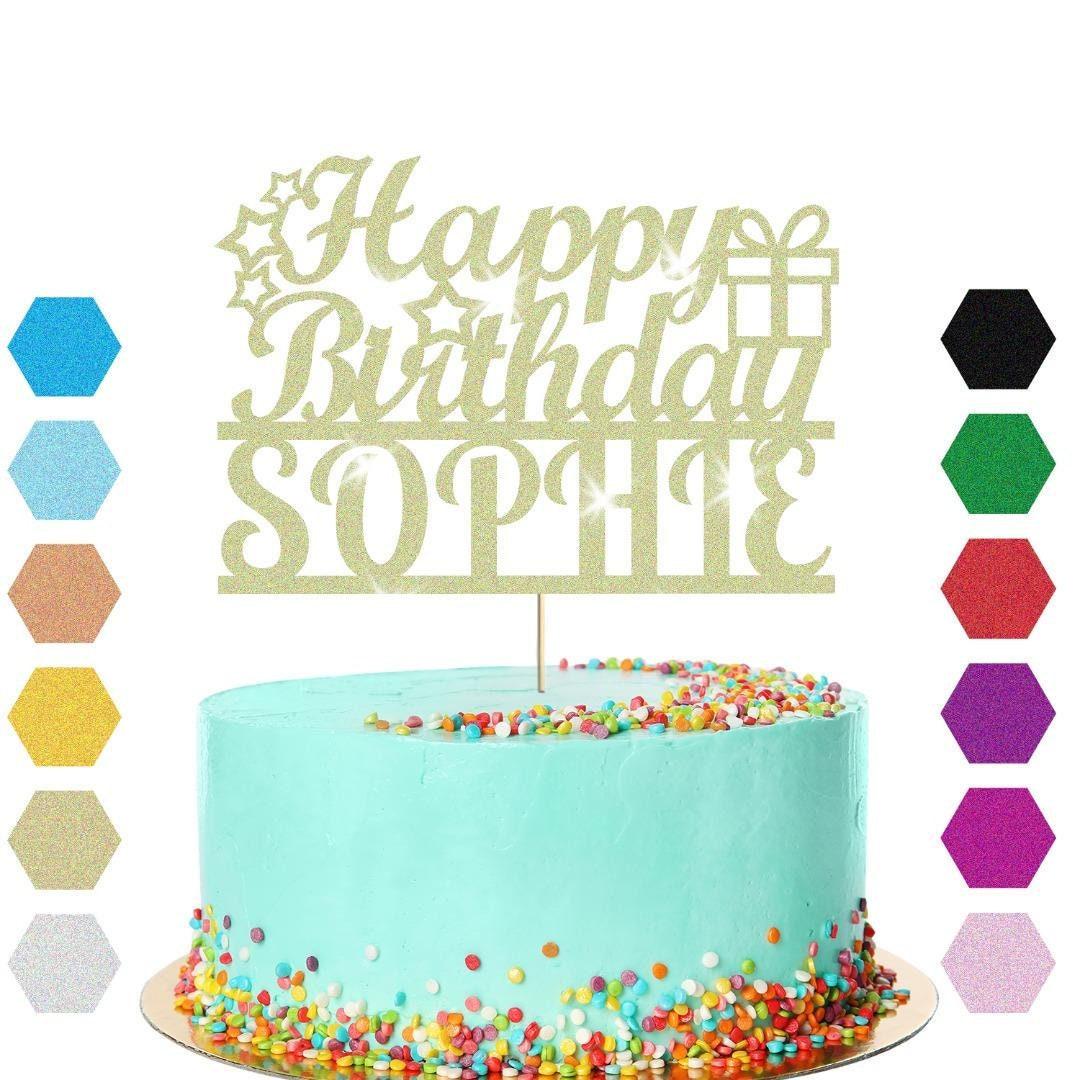 Personalised Glitter Happy Birthday Cake Topper Custom Party Decoration Any Name