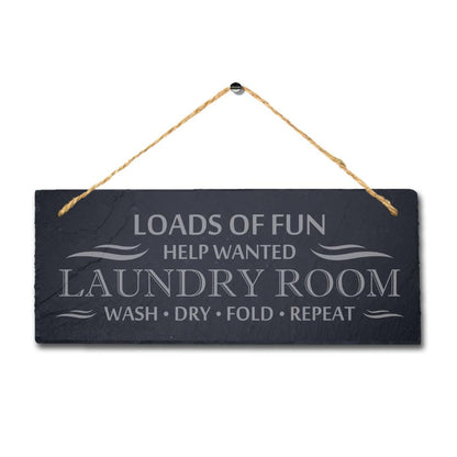 Loads Of Fun Laundry Room Laser Engraved Hanging Slate Funny Washing Plaque Sign