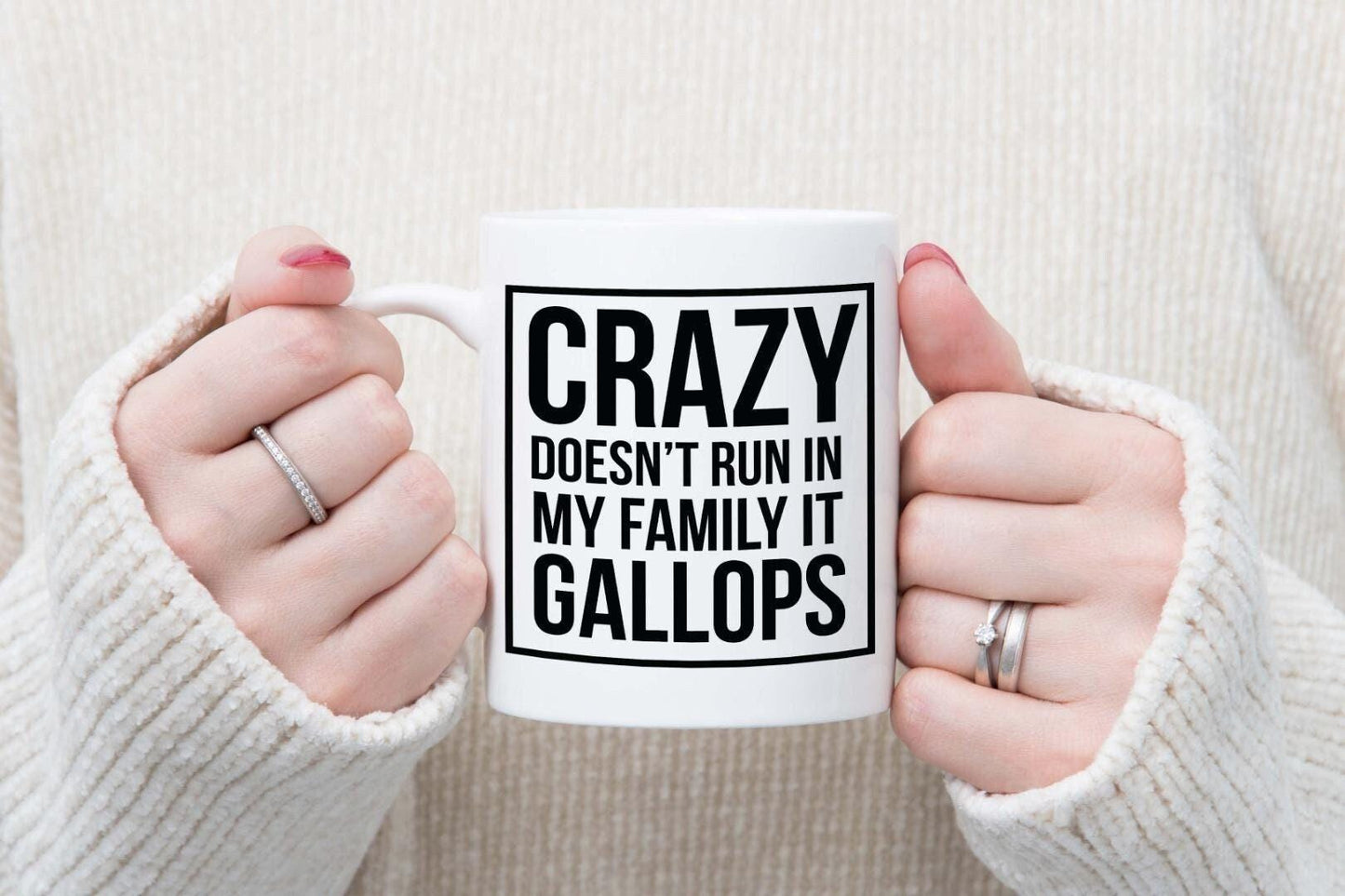 Crazy Doesnt Run In The Family It Gallops Horse Joke Mug And Coaster Gift Set