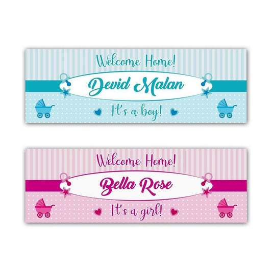 2 Personalised Welcome Home Baby Party Celebration Banners Decoration Posters