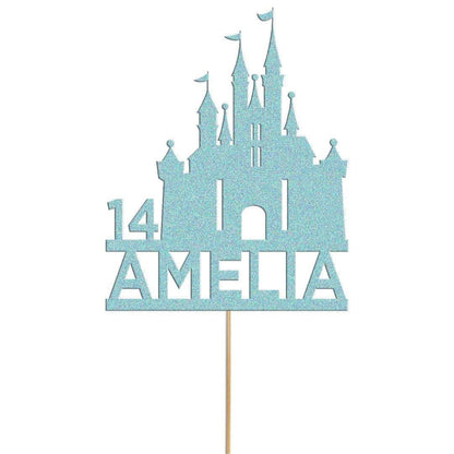 Custom Glitter Princess Castle Cake Topper: Birthday Party Decoration