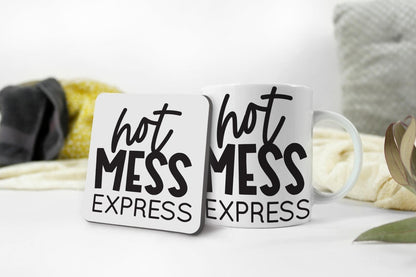 Hot Mess Express Mug & Coaster Set Christmas Funny Birthday Coffee Xmas Tea Gift