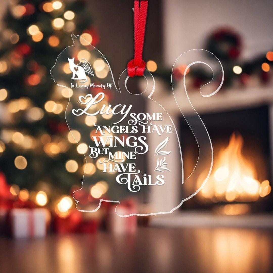 Personalised Acrylic Cat Pet Memorial Christmas Tree Kitten Bauble Custom Name Keepsake Gift