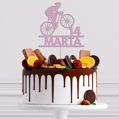 Personalised Bicycle Cake Topper: Glitter Cyclist Birthday Decoration