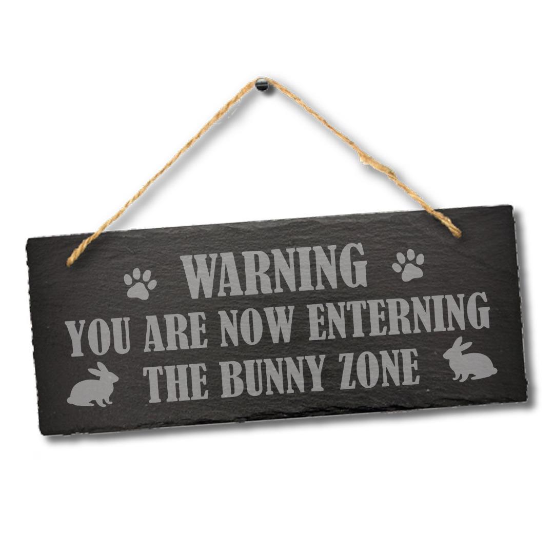 Warning Bunny Zone Rabbit Area Enclosure Engraved Hanging Slate Home Hutch Sign