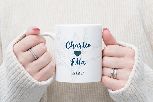 Personalised Wedding Mug Set: Custom Couple Names & Date